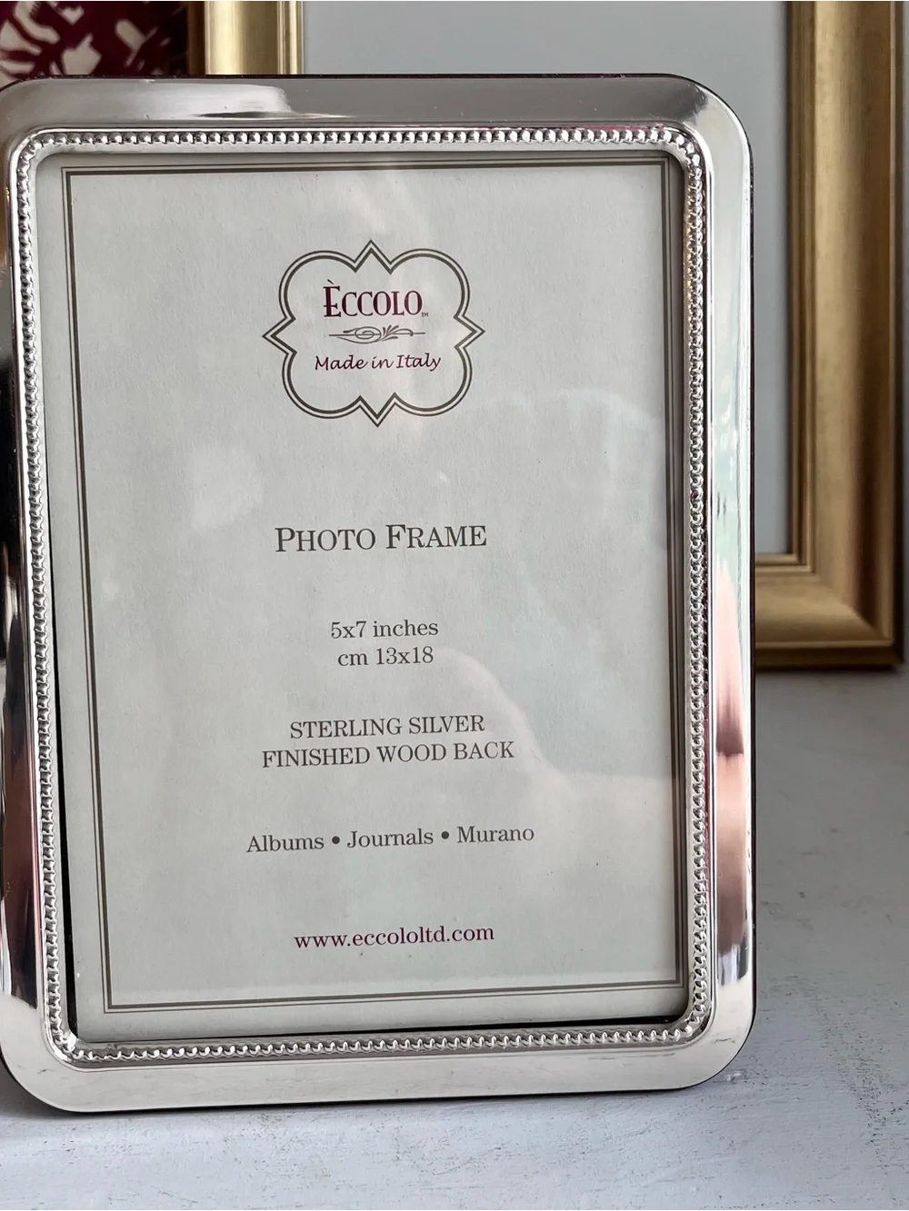 Eccolo Italy Sterling Silver 925 Photo Frame 5 x 7 Wood Back Round Edge